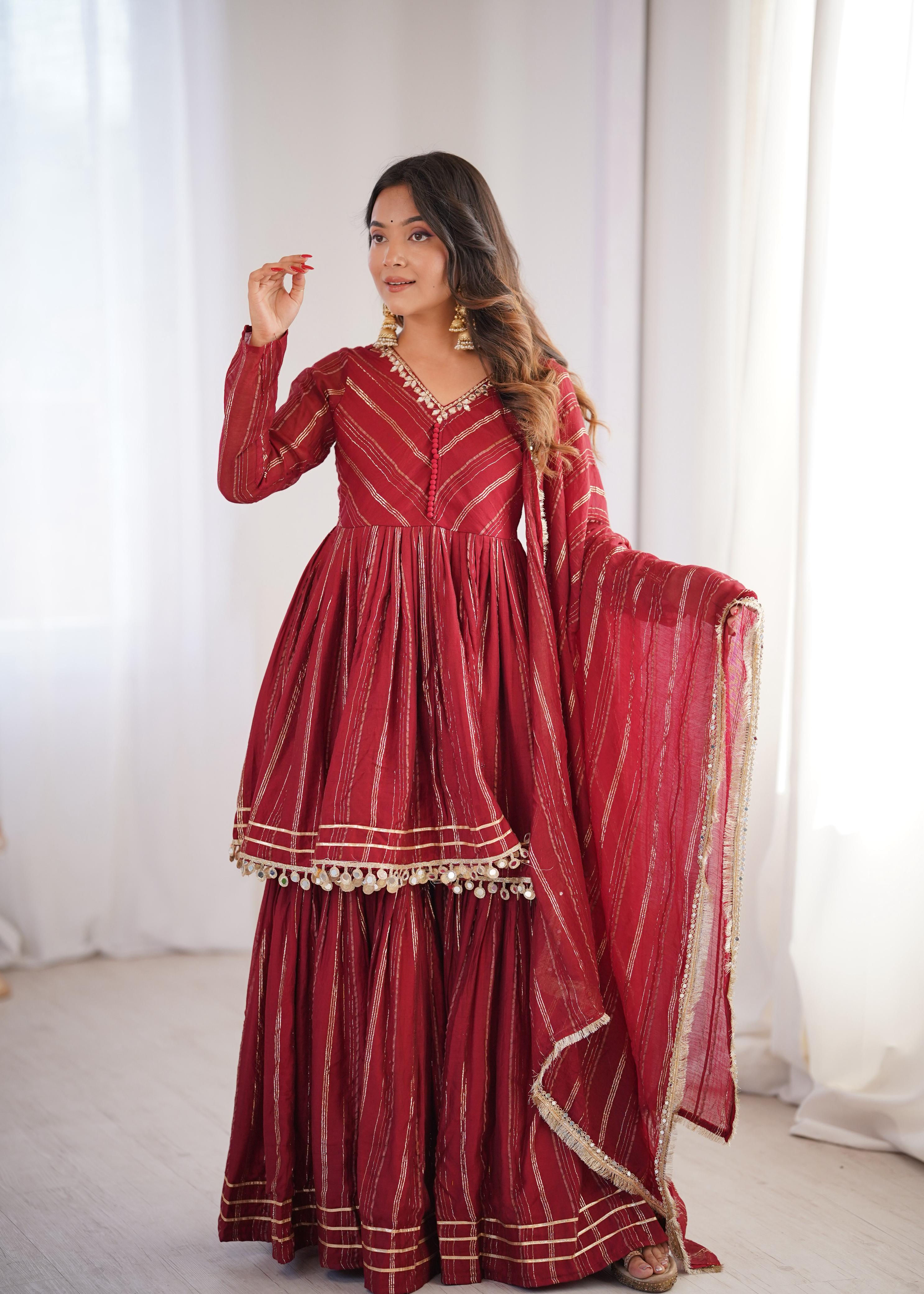 Maroon Mal Chanderi Sharara Set