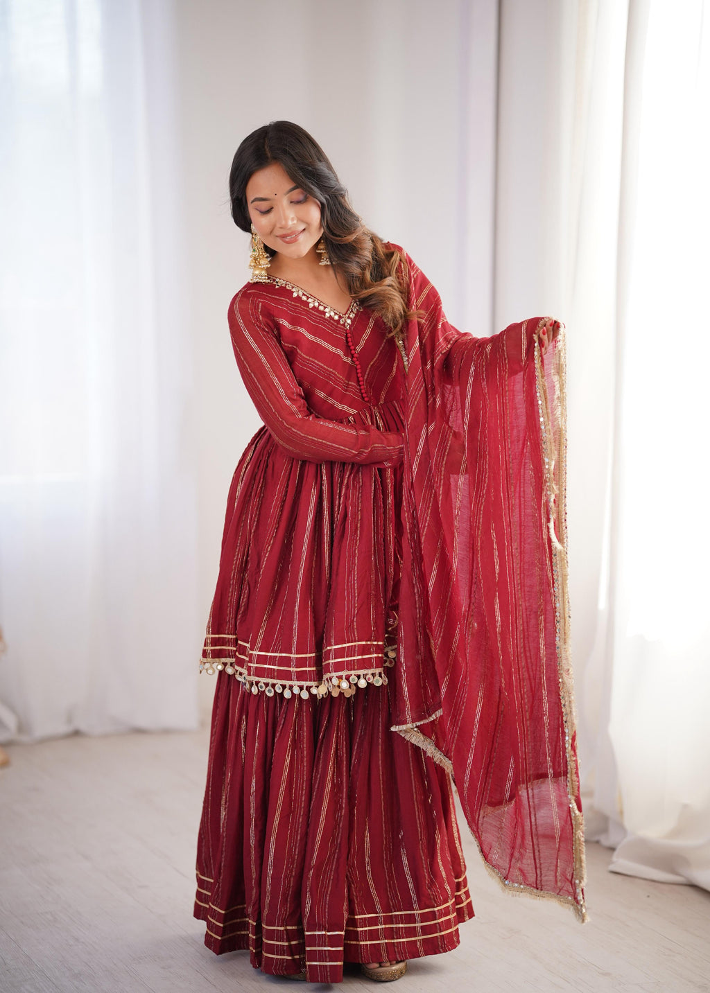 Maroon Mal Chanderi Sharara Set