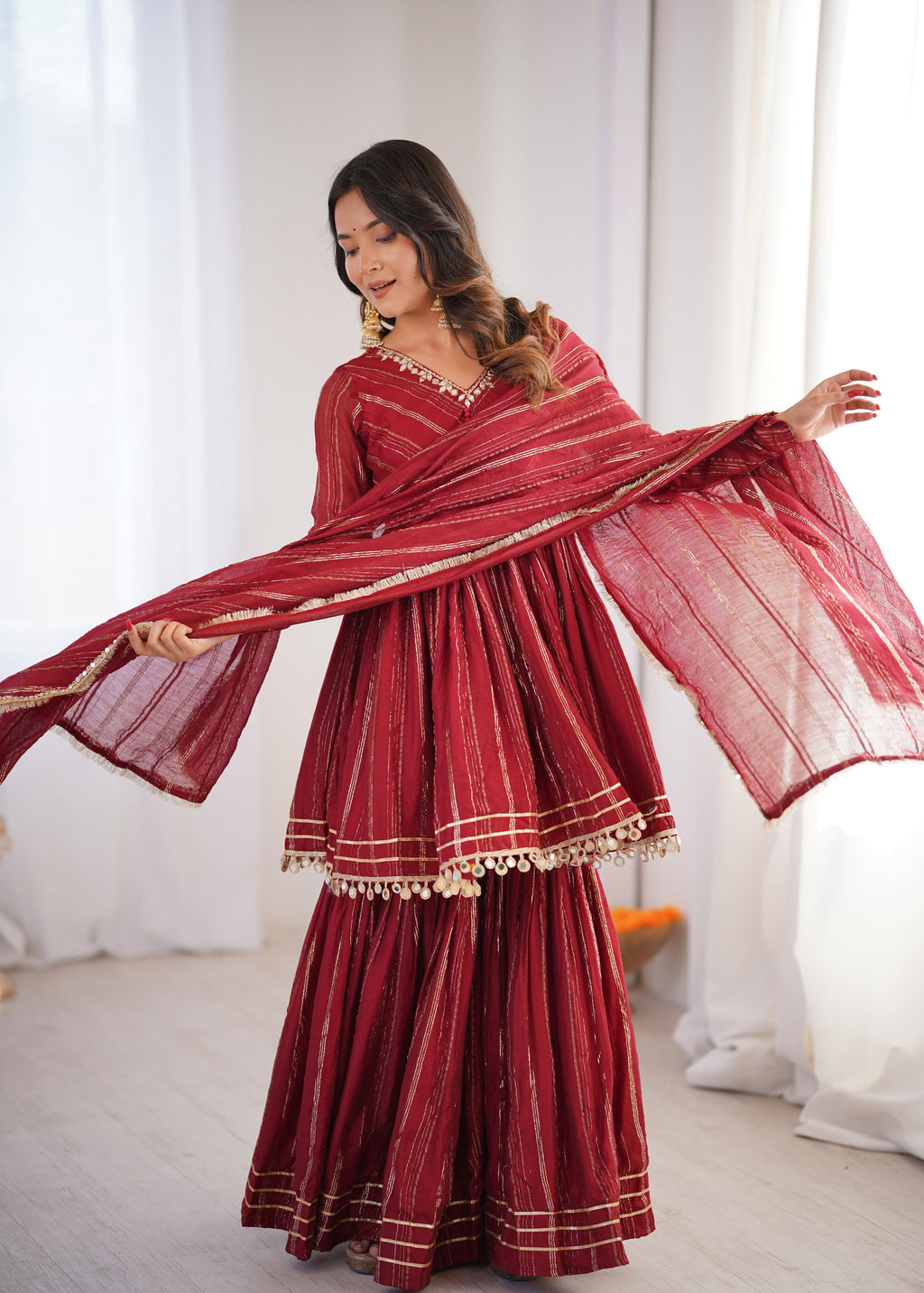 Maroon Mal Chanderi Sharara Set