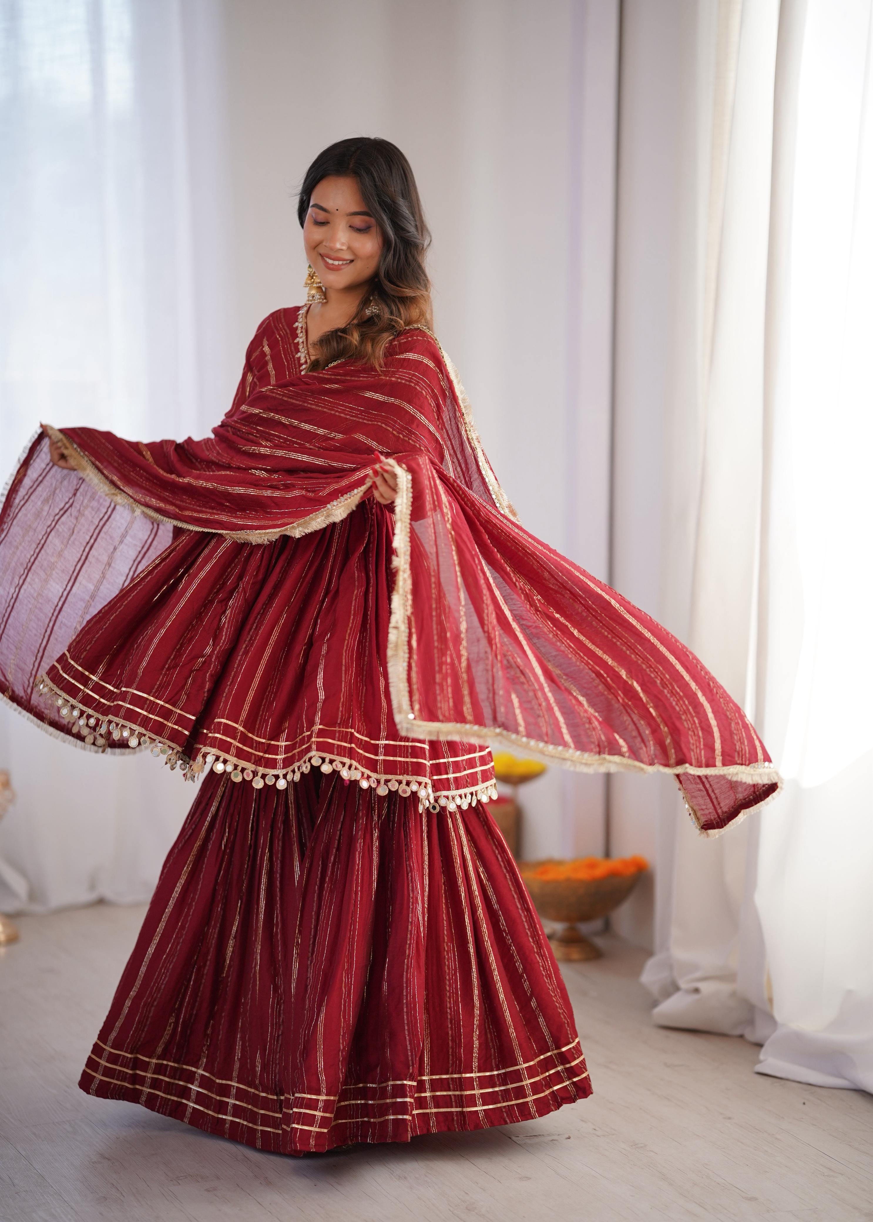 Maroon Mal Chanderi Sharara Set