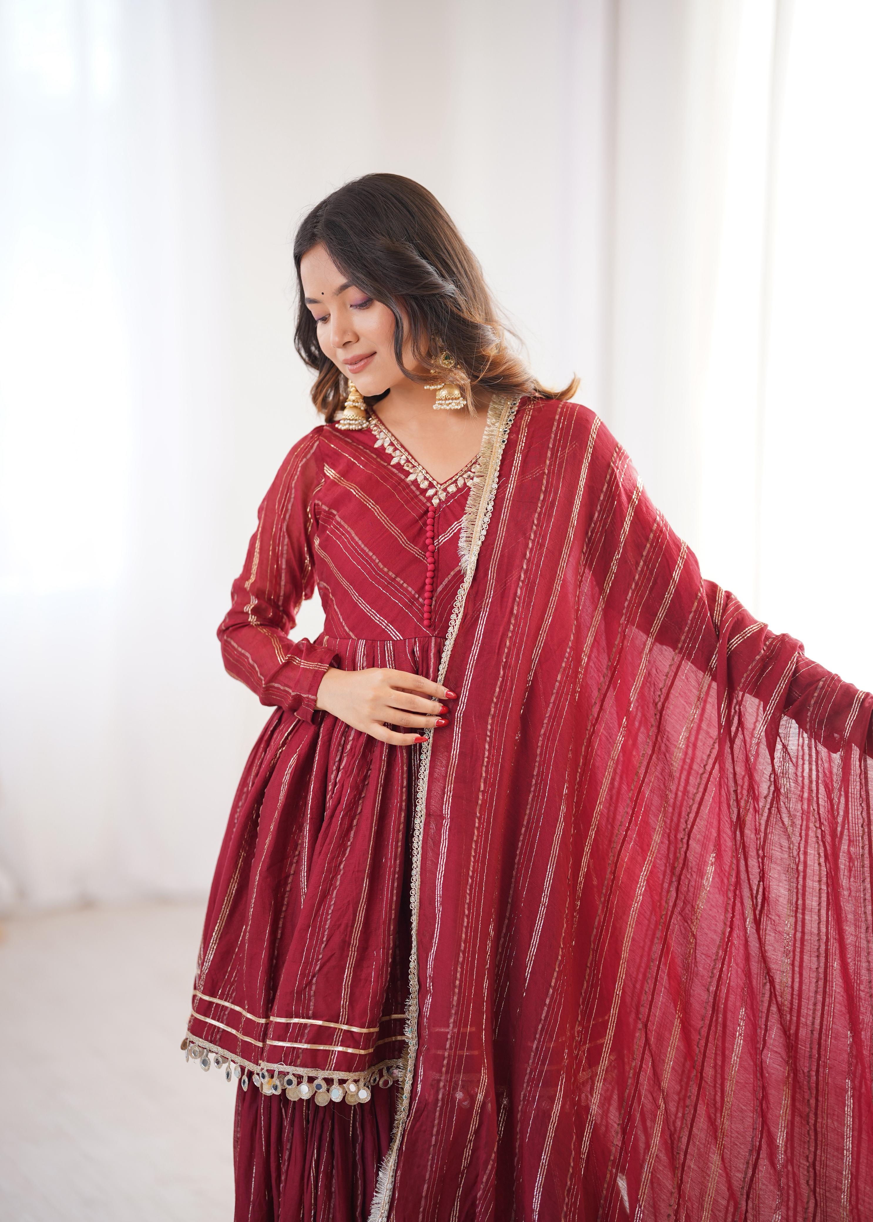 Maroon Mal Chanderi Sharara Set