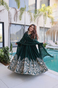 Dark Green Sequins Multi Embroidered work
