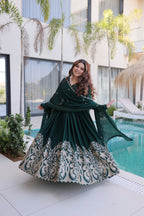 Dark Green Sequins Multi Embroidered work