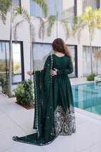 Dark Green Sequins Multi Embroidered work