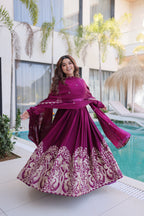 Wine Sequins Multi Embroidered work