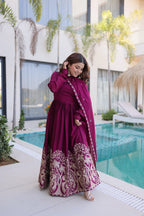 Wine Sequins Multi Embroidered work