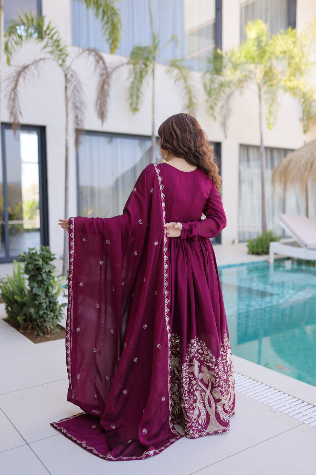 Wine Sequins Multi Embroidered work
