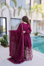 Wine Sequins Multi Embroidered work