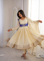 Cream Chinon Silk Sequnce work Suit Set