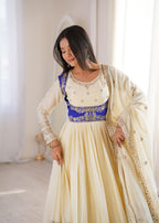 Cream Chinon Silk Sequnce work Suit Set