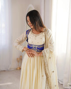 Cream Chinon Silk Sequnce work Suit Set