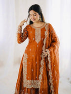 Orange Fendy Silk Embroidery Sharara Set
