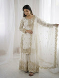 White Fendy Silk Embroidery Sharara Set
