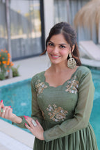 Green Crunchy with Beads embroidery-work