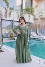 Green Crunchy with Beads embroidery-work
