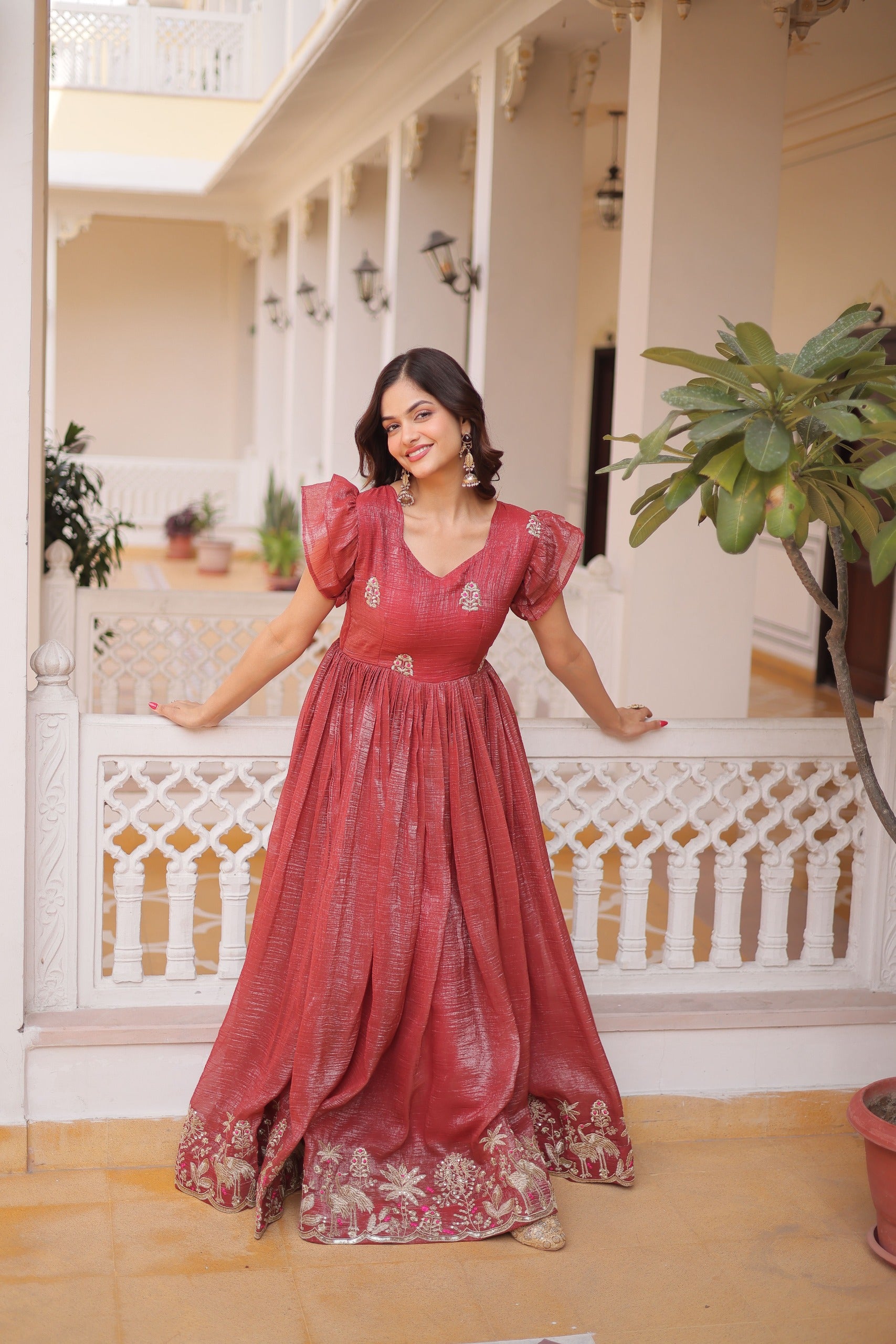 Mohini Crunchy with embroidery work Gown