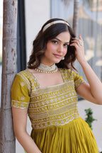 Yellow Sequins & Zari with Pipe Beads Embroidered work Gown