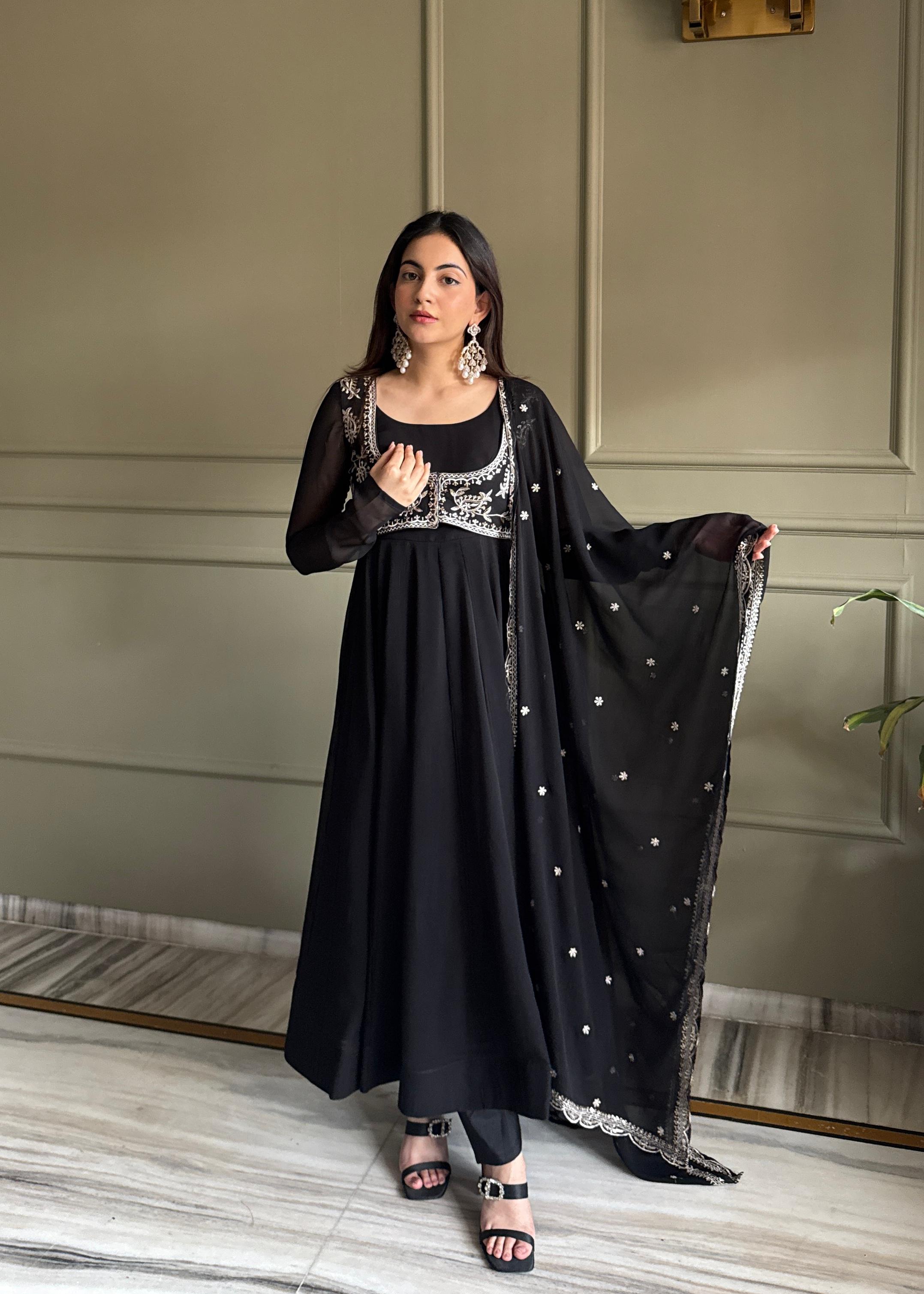 Black Koti Style Anarkali Suit Set