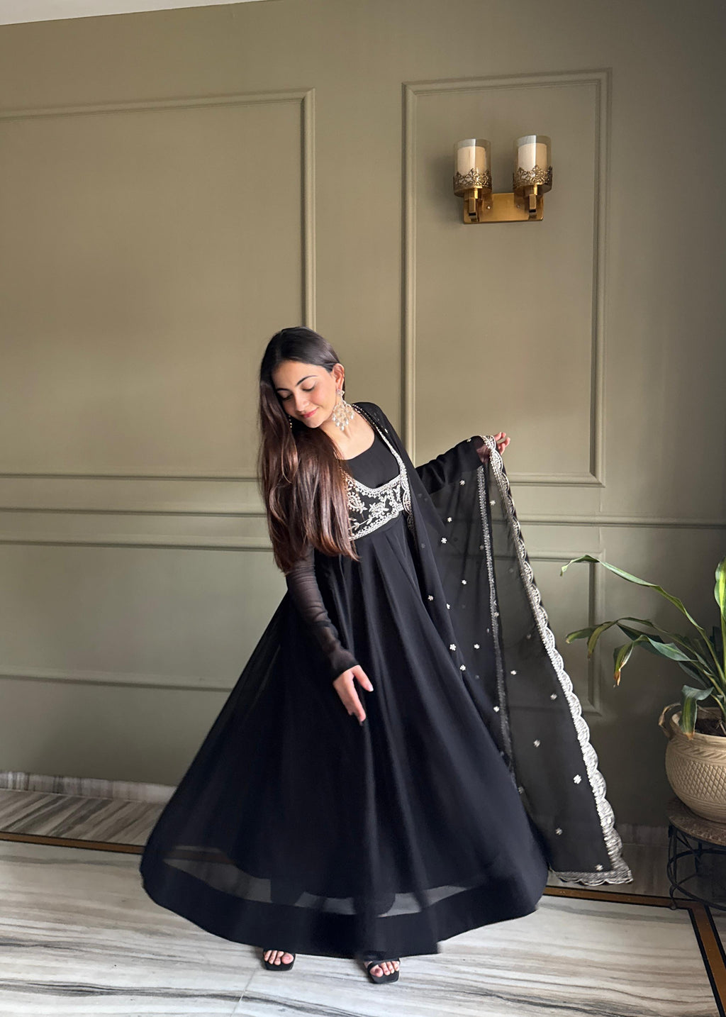 Black Koti Style Anarkali Suit Set