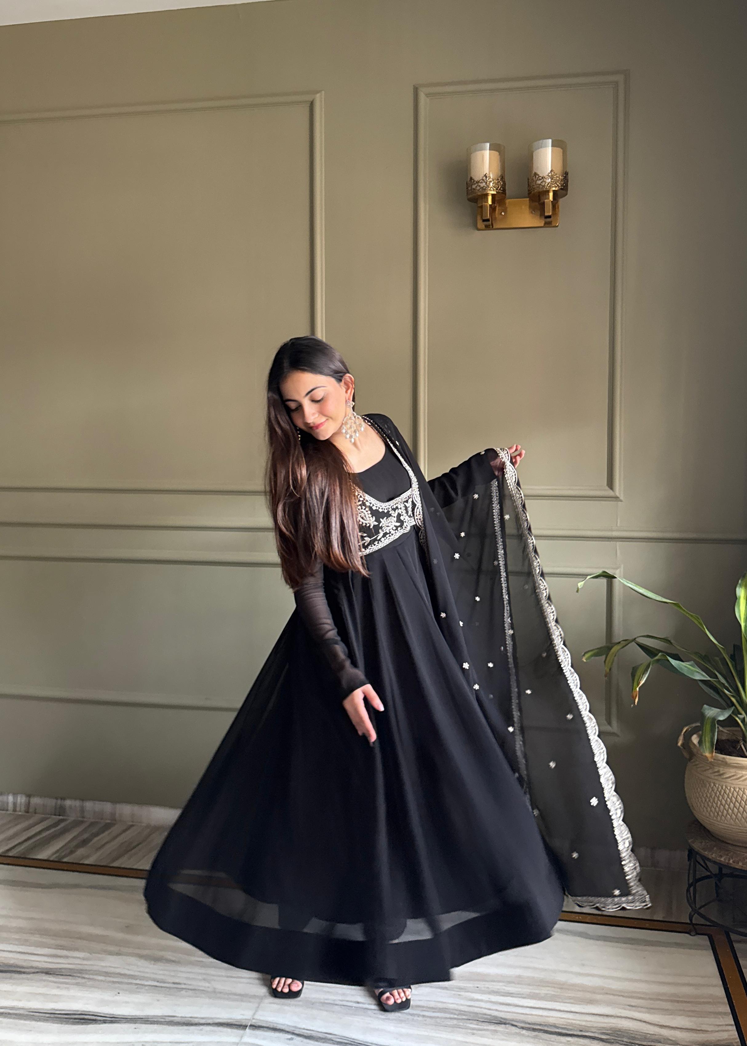 Black Koti Style Anarkali Suit Set