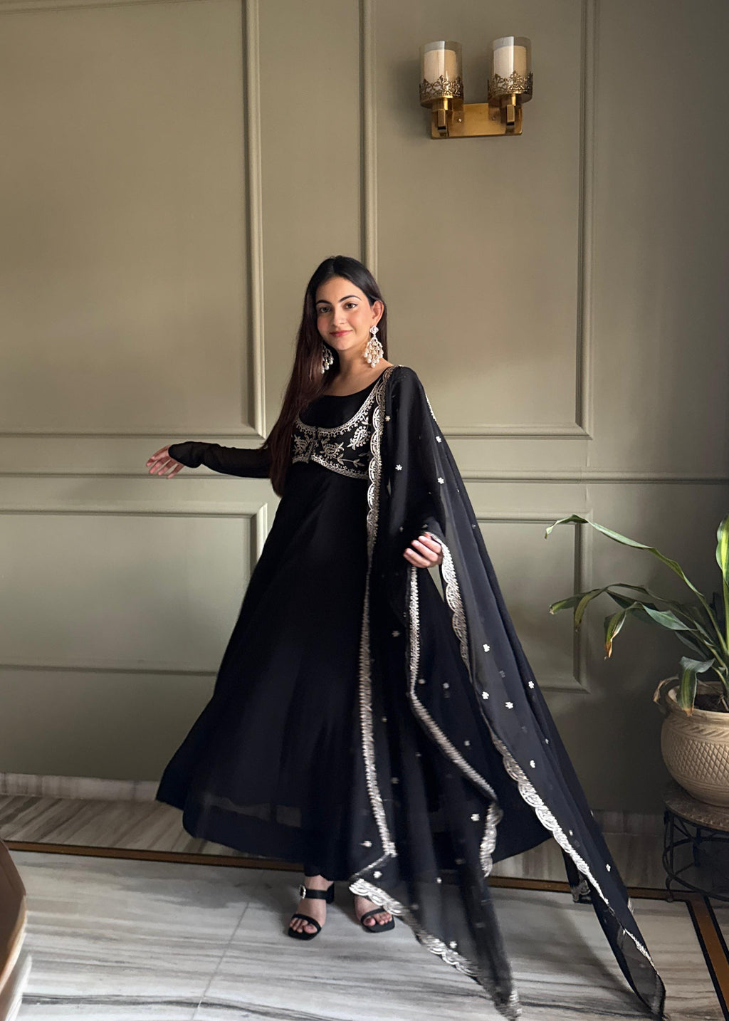 Black Koti Style Anarkali Suit Set