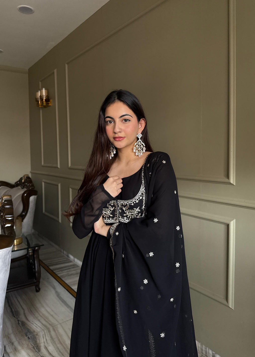 Black Koti Style Anarkali Suit Set