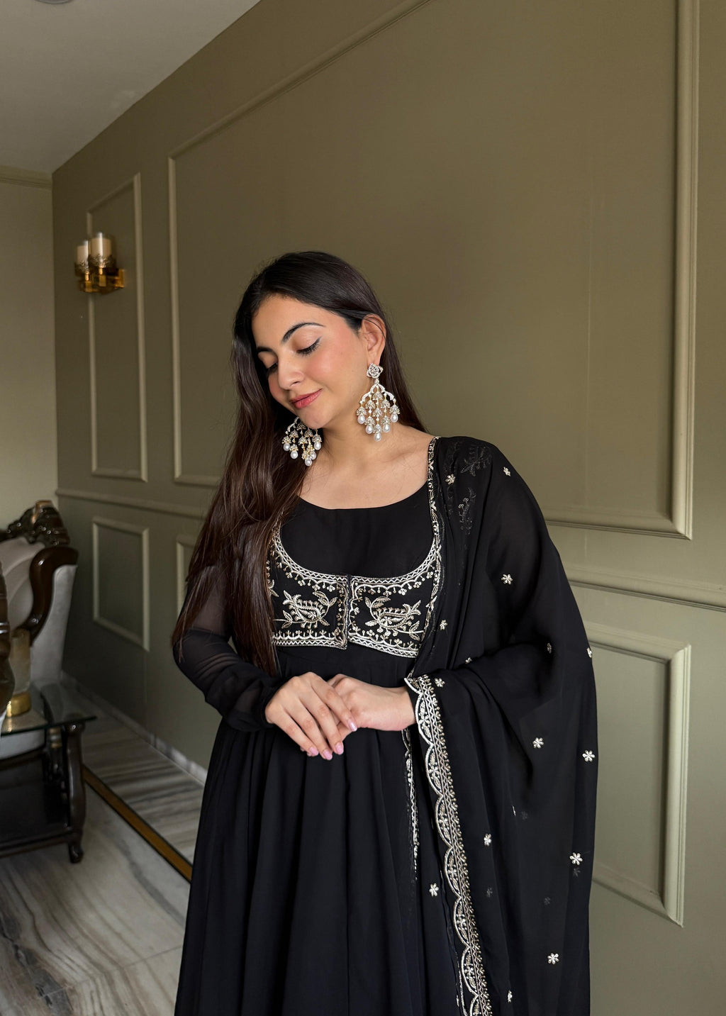 Black Koti Style Anarkali Suit Set
