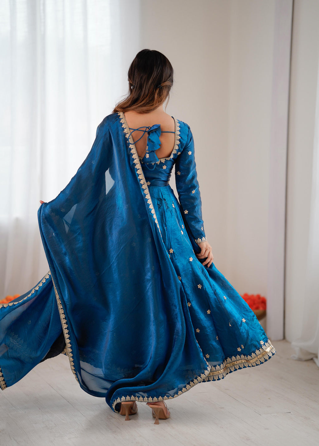 Peacock Blue Fandy Silk Suit Set