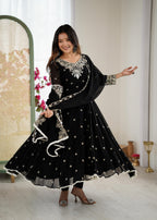 Black Heavy Embroidery Rainbow Sequence with Moti Work Suit Set