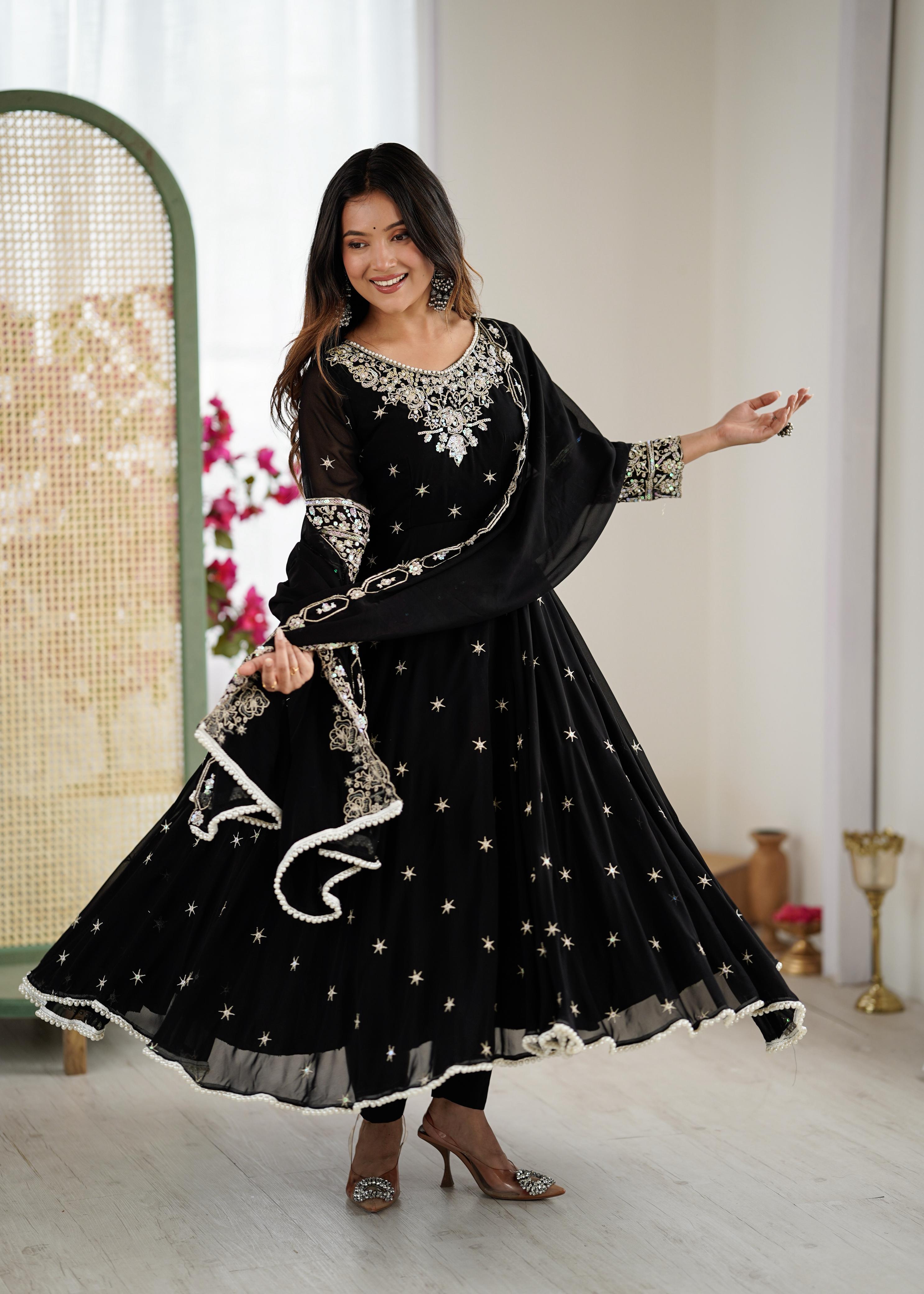 Black Heavy Embroidery Rainbow Sequence with Moti Work Suit Set