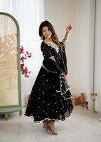 Black Heavy Embroidery Rainbow Sequence with Moti Work Suit Set