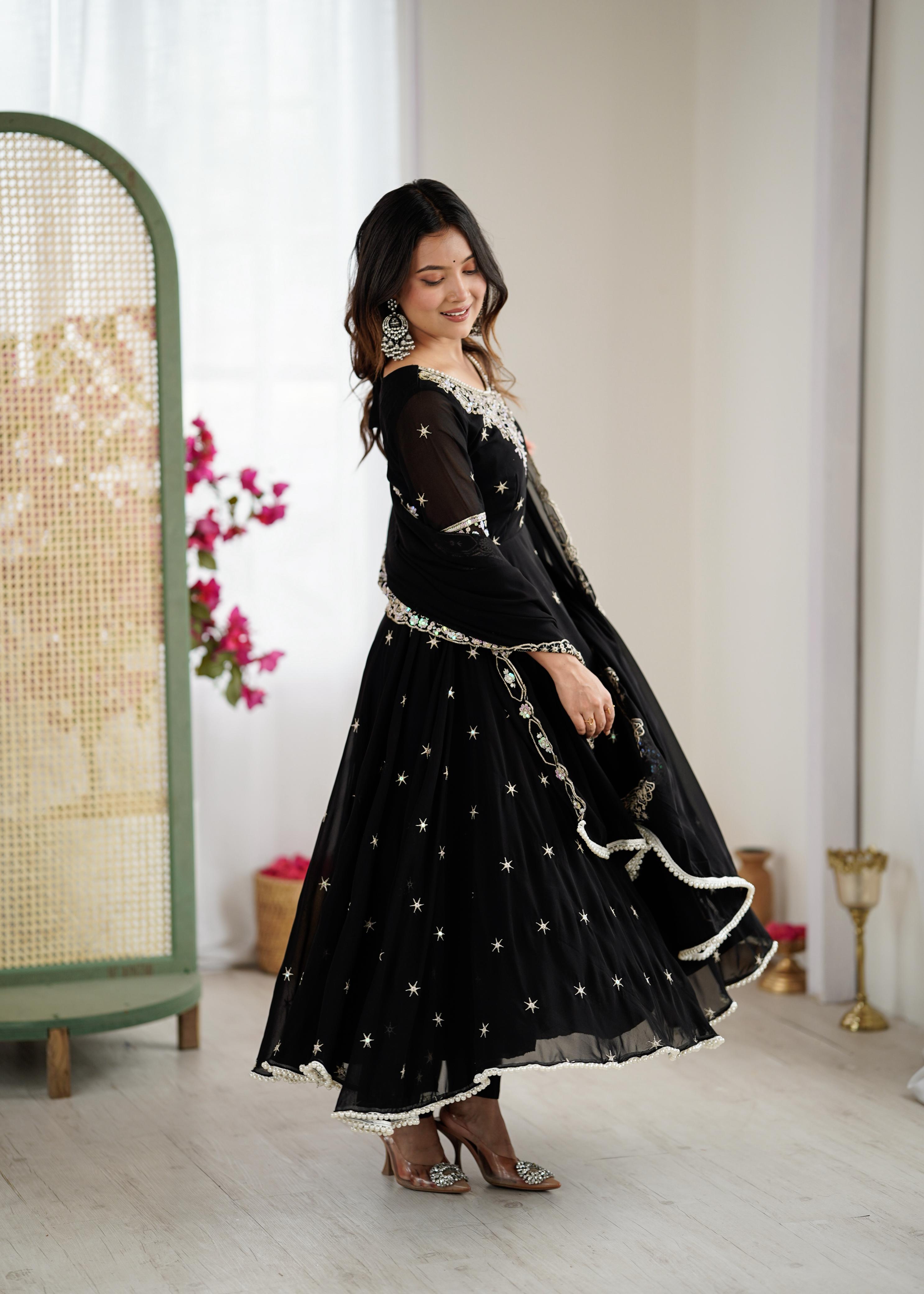 Black Heavy Embroidery Rainbow Sequence with Moti Work Suit Set
