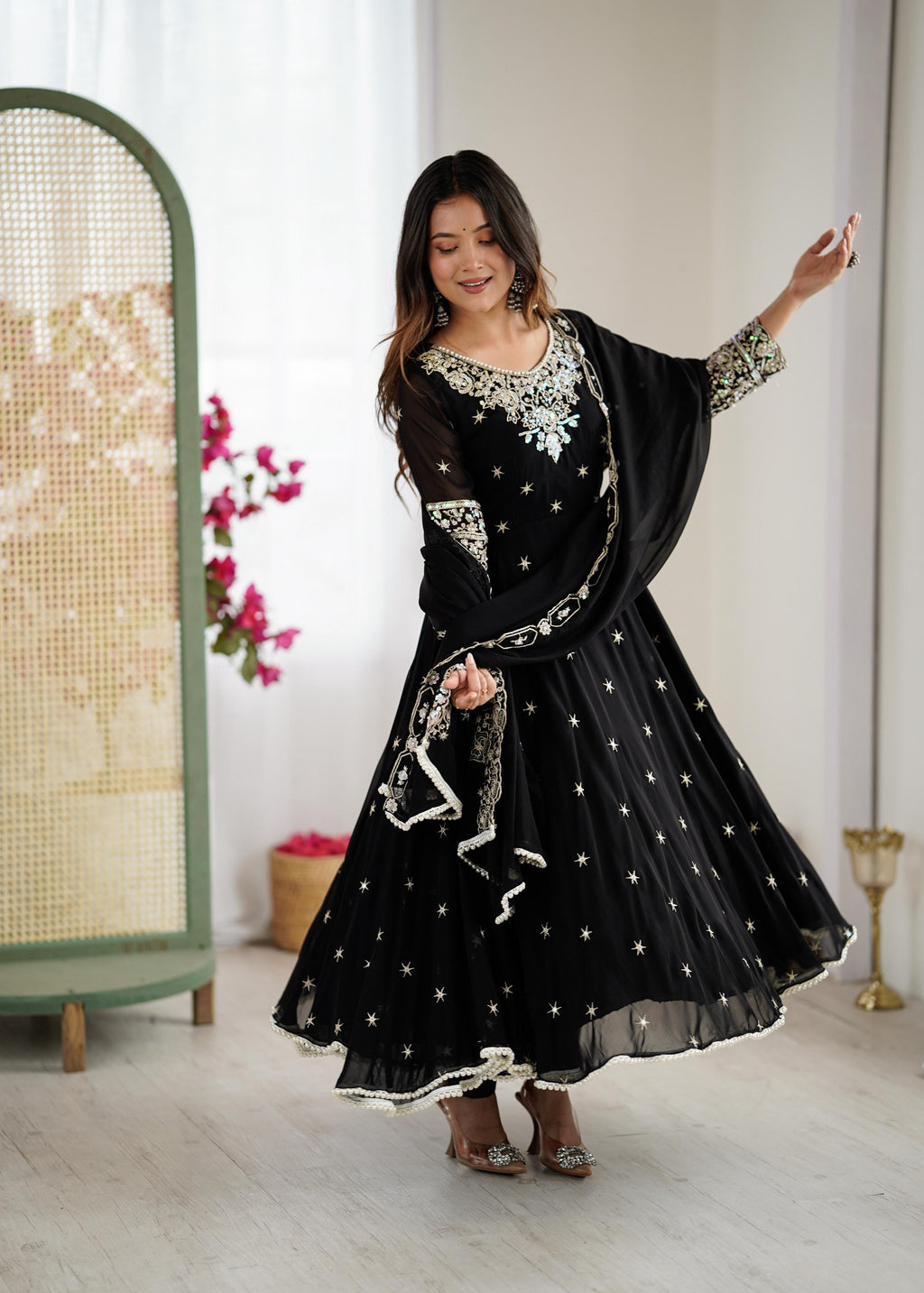 Black Heavy Embroidery Rainbow Sequence with Moti Work Suit Set