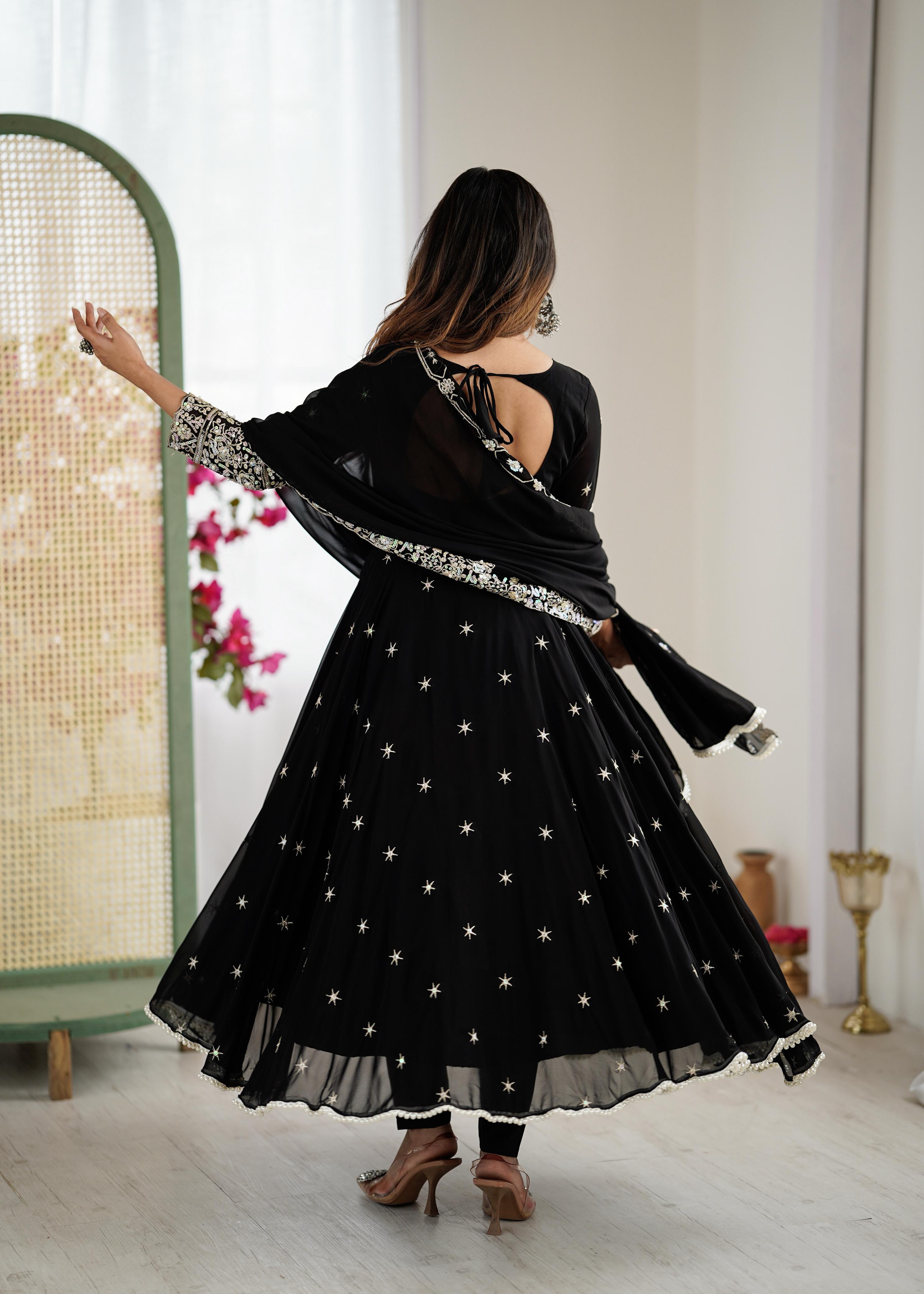 Black Heavy Embroidery Rainbow Sequence with Moti Work Suit Set