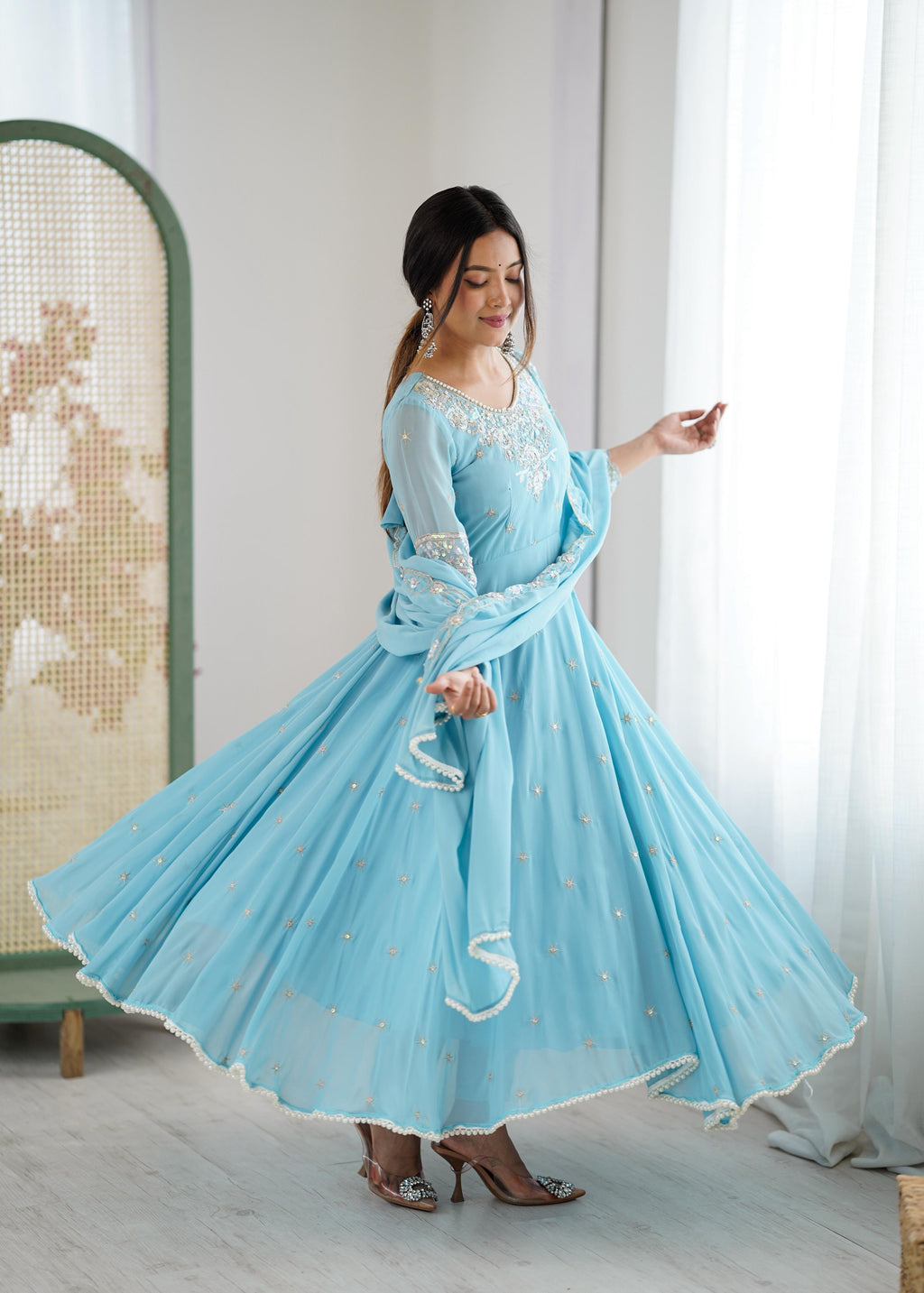 Sky Blue Heavy Blooming Faux Suit Set