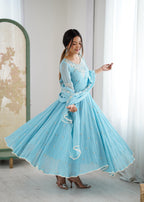 Sky Blue Heavy Blooming Faux Suit Set