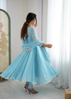 Sky Blue Heavy Blooming Faux Suit Set