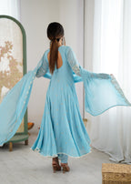 Sky Blue Heavy Blooming Faux Suit Set