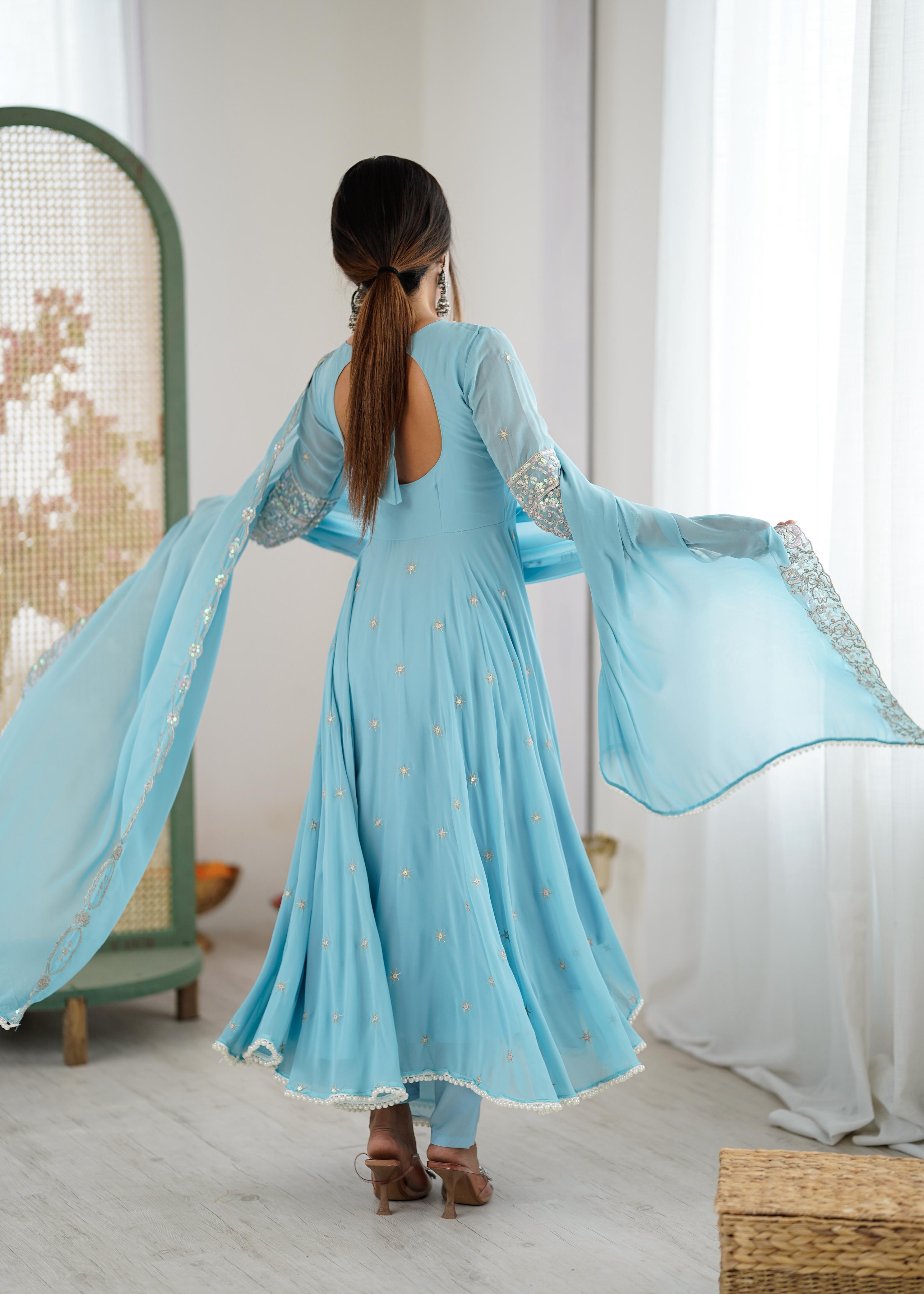 Sky Blue Heavy Blooming Faux Suit Set