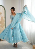Sky Blue Heavy Blooming Faux Suit Set