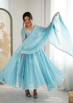 Sky Blue Heavy Blooming Faux Suit Set
