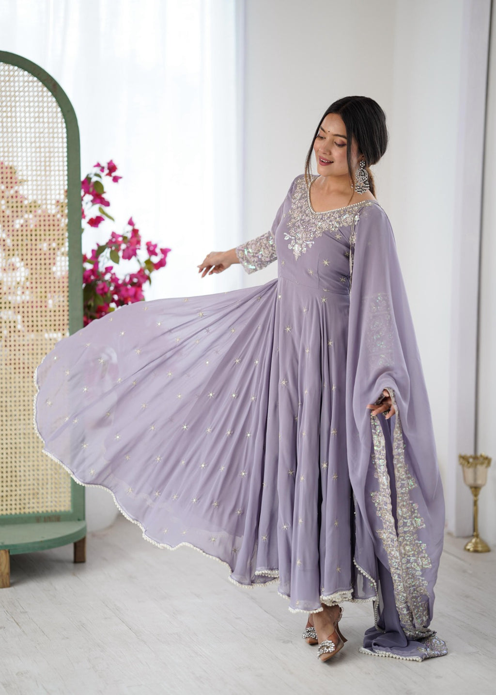 Purple Heavy Embroidery Rainbow Sequence with Moti Work Suit Set