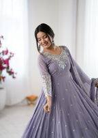 Purple Heavy Embroidery Rainbow Sequence with Moti Work Suit Set