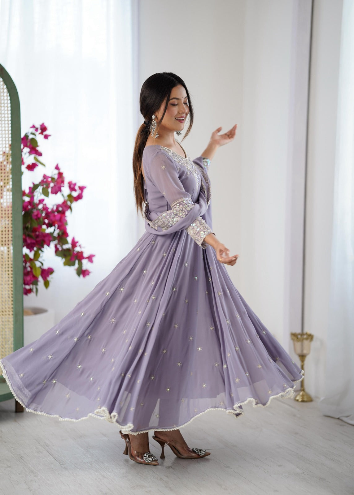 Purple Heavy Embroidery Rainbow Sequence with Moti Work Suit Set