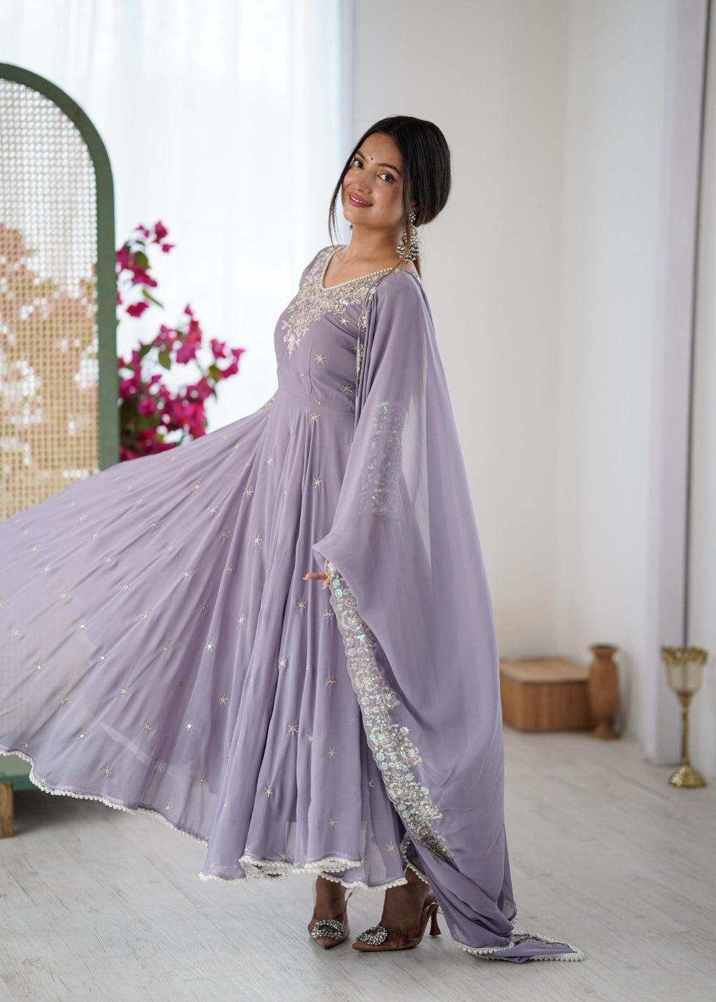 Purple Heavy Embroidery Rainbow Sequence with Moti Work Suit Set