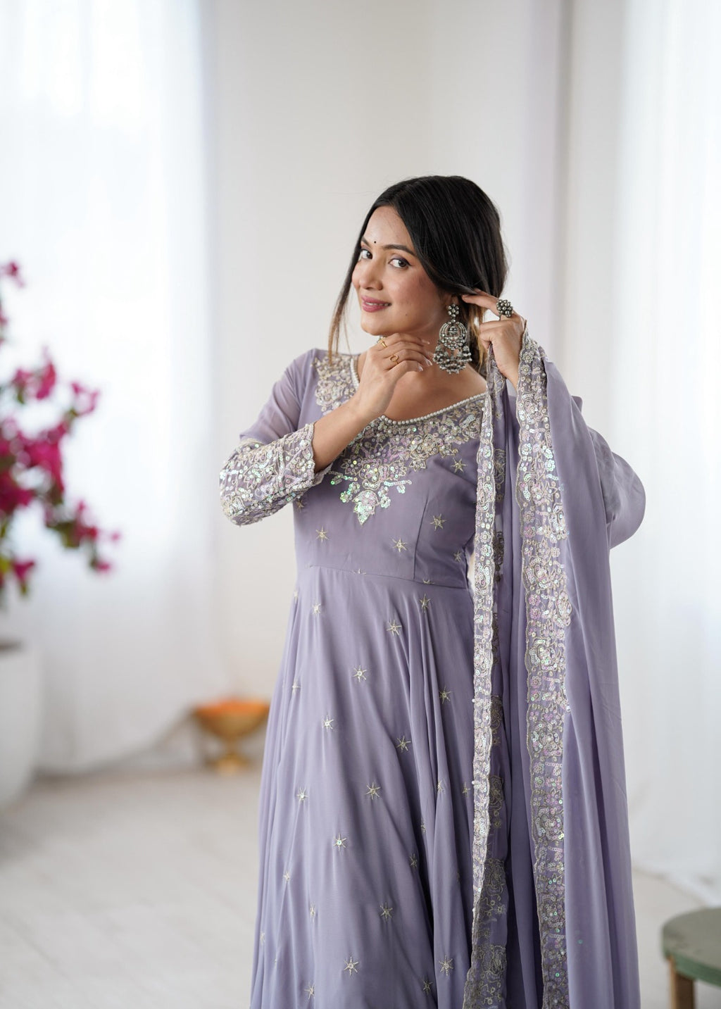 Purple Heavy Embroidery Rainbow Sequence with Moti Work Suit Set