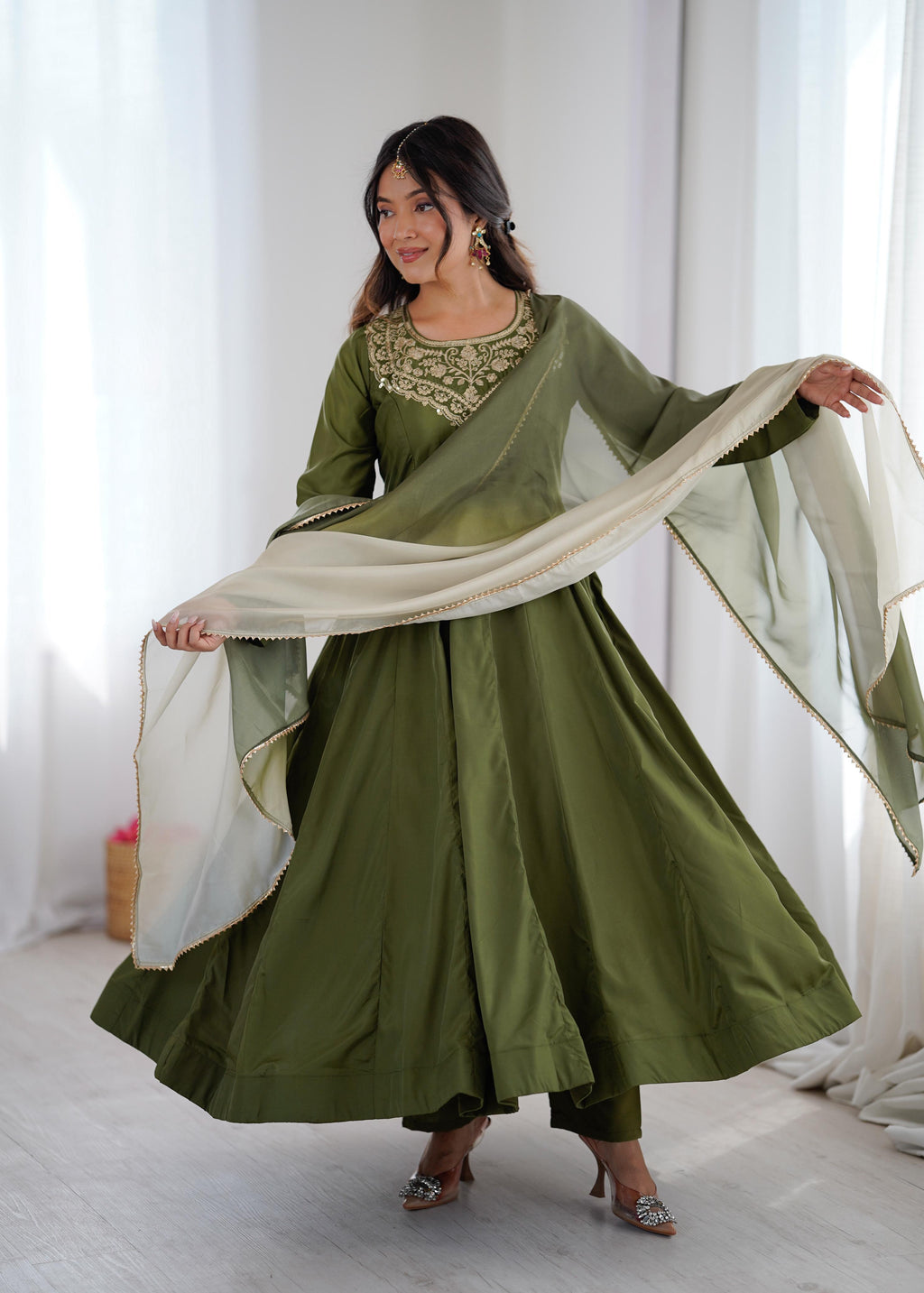 Aditi Heavy French Green Suit Set