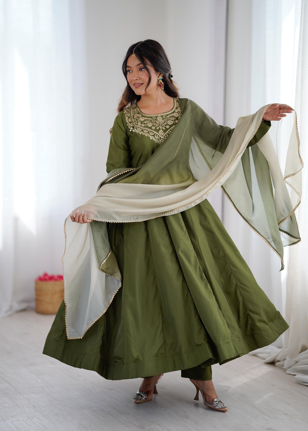 Aditi Heavy French Green Suit Set