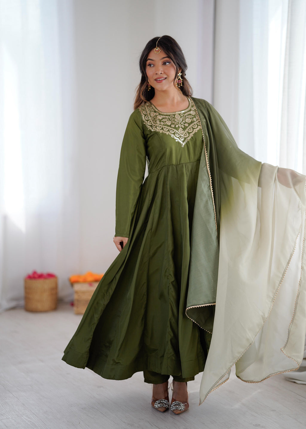Aditi Heavy French Green Suit Set