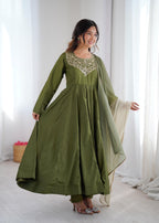 Aditi Heavy French Green Suit Set